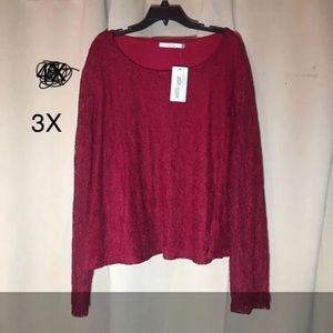 meaneor red lace blouse 3X NWT
